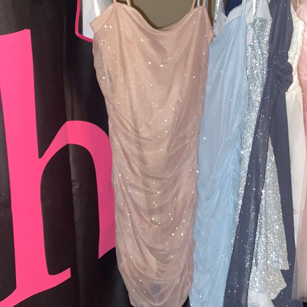 nude pink homecoming dress